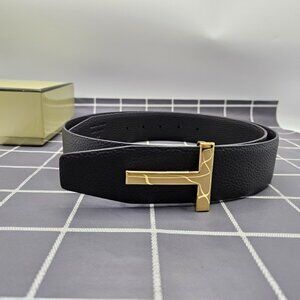 Tom Ford Signature "T" Buckle Belt – Black/Gold
